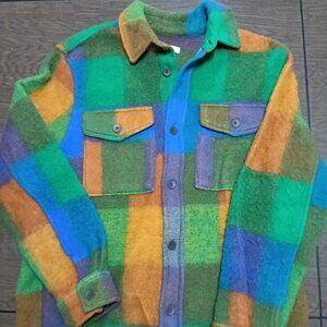 Zara Wool Long-Sleeved Check Shirt Jacket MEN Sz Large Multicolor